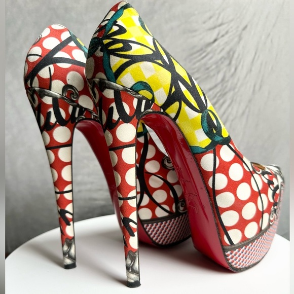 🌺CHRISTIAN LOUBOUTIN 👠Daffodil Multicolor 160mm Print Fabric Platform sz: 38.5 - Picture 10 of 17